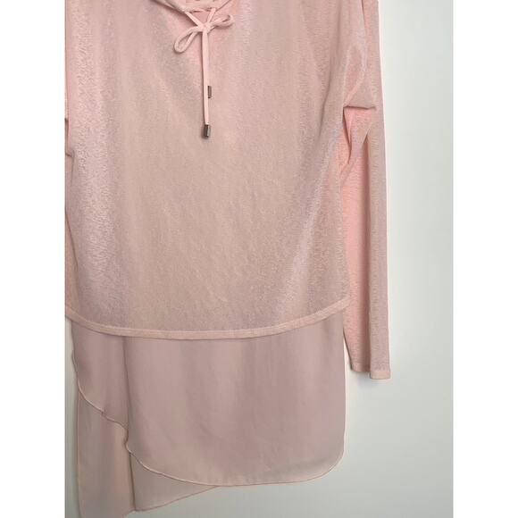 Frank Lyman Sheer Pink Hooded Tunic Top Size Small Athleisure Flowy Feminine - Picture 5 of 8